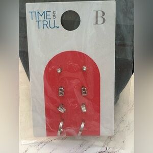 TIME AND TRU Initial B Silver Stud and Hoop Silvertone Pierced Earrings